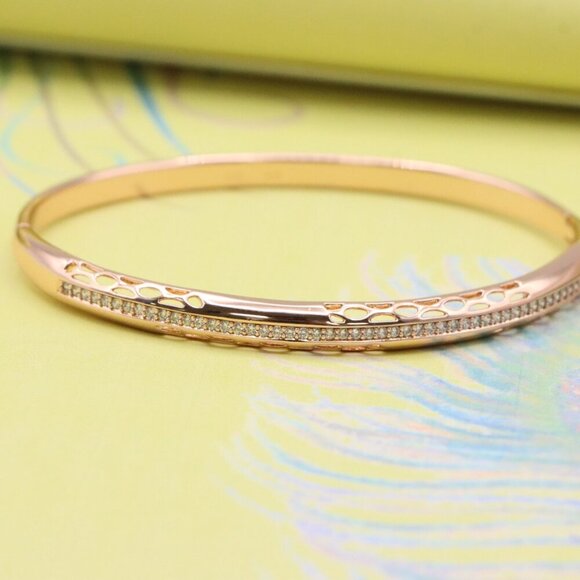 Rose Gold Bangle with Oval Cutout & Delicate Crystal Lining, XPBL0420 - Picture 2 of 11